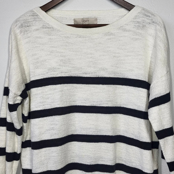 SOLD LOFT Nautical Striped Knit Boat Neck Relaxed Fit Sweater White Black - Picture 3 of 11